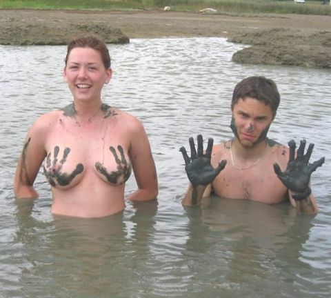 he grabbed her tits with muddy hands